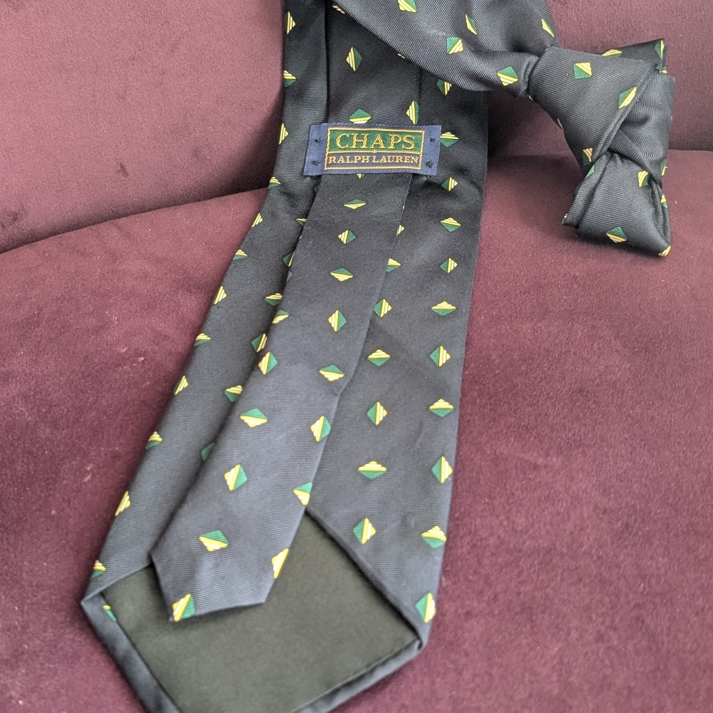 Chaps Black Tie with Green Diamond Pattern